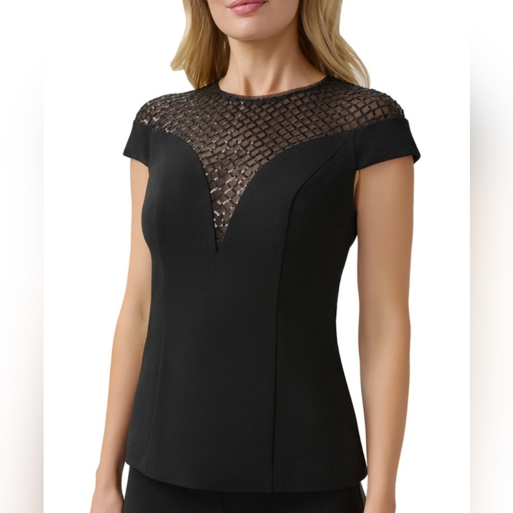 🔥Adrianna Papell | Beaded Illusion Crepe Top